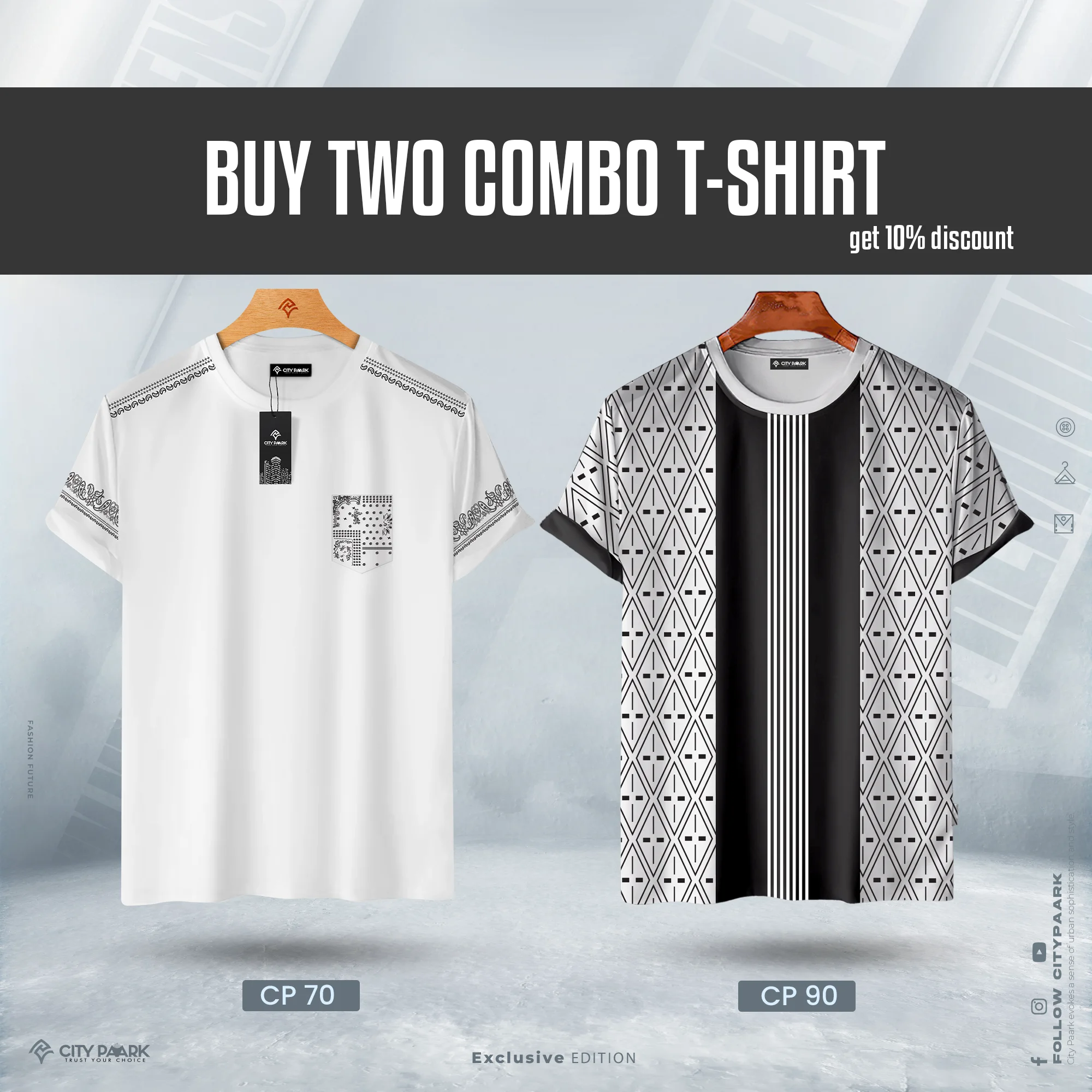 Premium Print T-Shirt For Men – Combo of Two – CP 90 White – CP 70 White