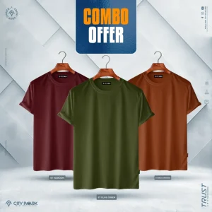 Premium Solid T-Shirt For Men – ST Maroon, Olive Green, Brick Orange