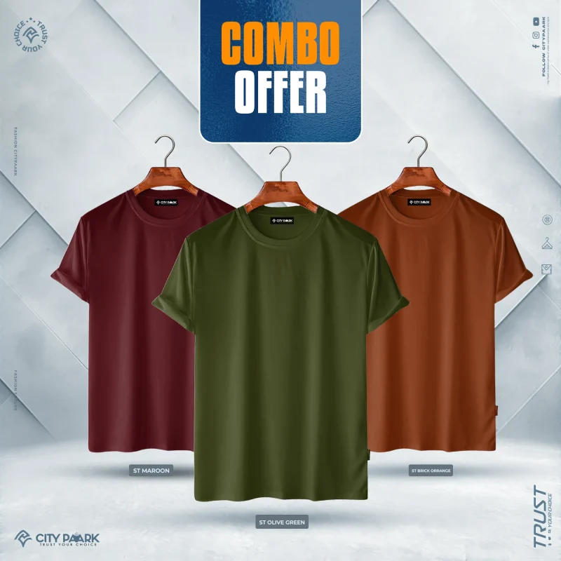Premium Solid T-Shirt For Men – ST Maroon, Olive Green, Brick Orange