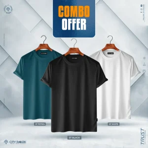Premium Solid T-Shirt For Men – ST Petrol, Black, White