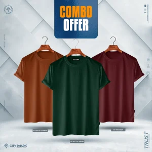 Premium Solid T-Shirt For Men – ST Brick Orange, Bottle Green, Maroon