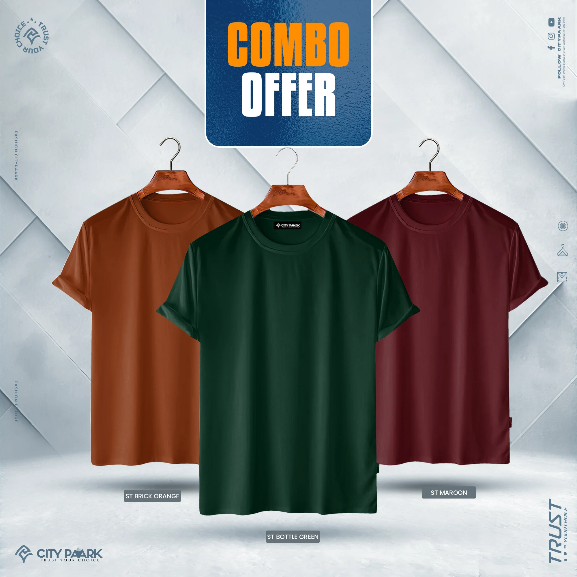 Premium Solid T-Shirt For Men – ST Brick Orange, Bottle Green, Maroon