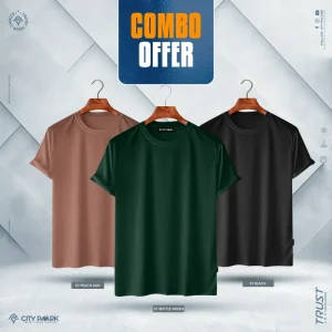 Premium Solid T-Shirt For Men – ST Petrol, Olive Green, Peach Ash
