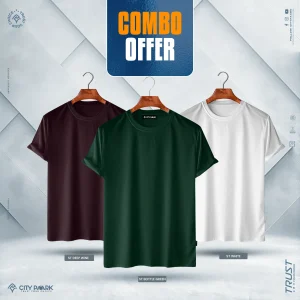 Premium Solid T-Shirt For Men – ST Deep Wine, Bottle Green, White