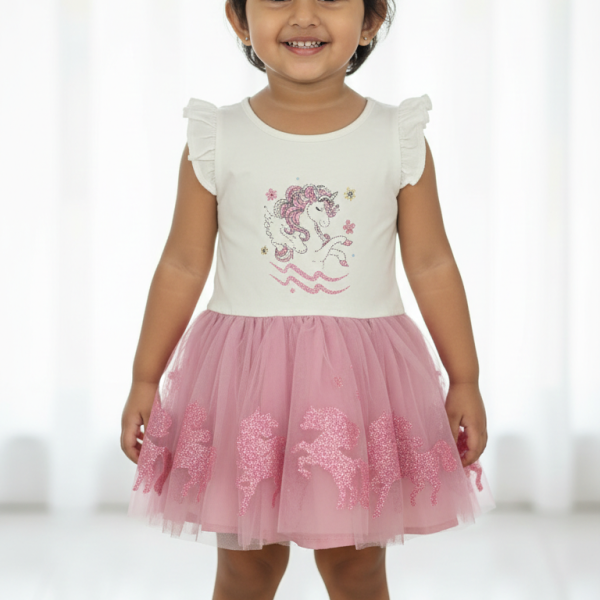 BABY GIRLS FROCK- WHITE PINK COMBINATION